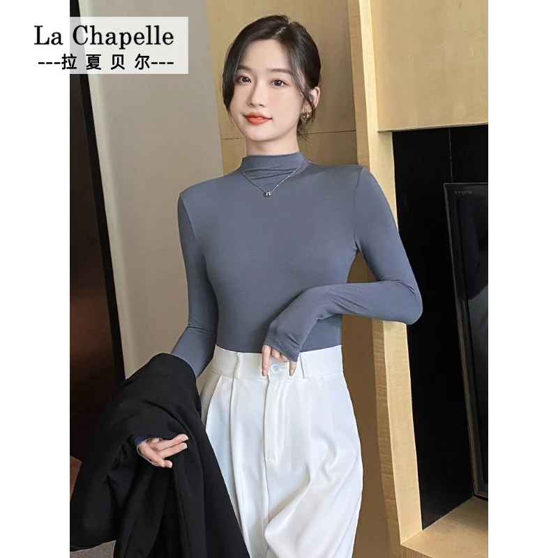 拉夏贝尔JS半高领打底衫女长袖内搭莫代尔中领T恤上衣秋冬季体恤