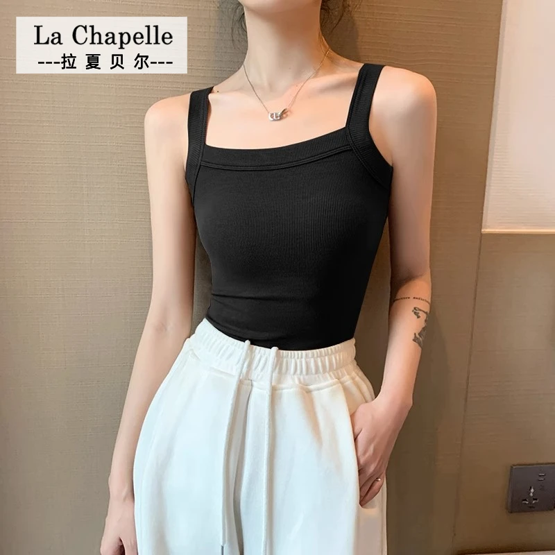 拉夏贝尔JS纯色吊带背心女内搭夏季外穿百搭方领打底薄款无袖上衣