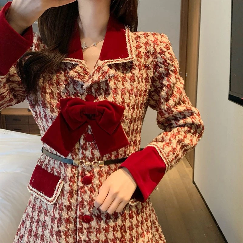 过新年战袍参加结订婚礼回门宴衣服新娘红色小香风套装穿搭秋冬季