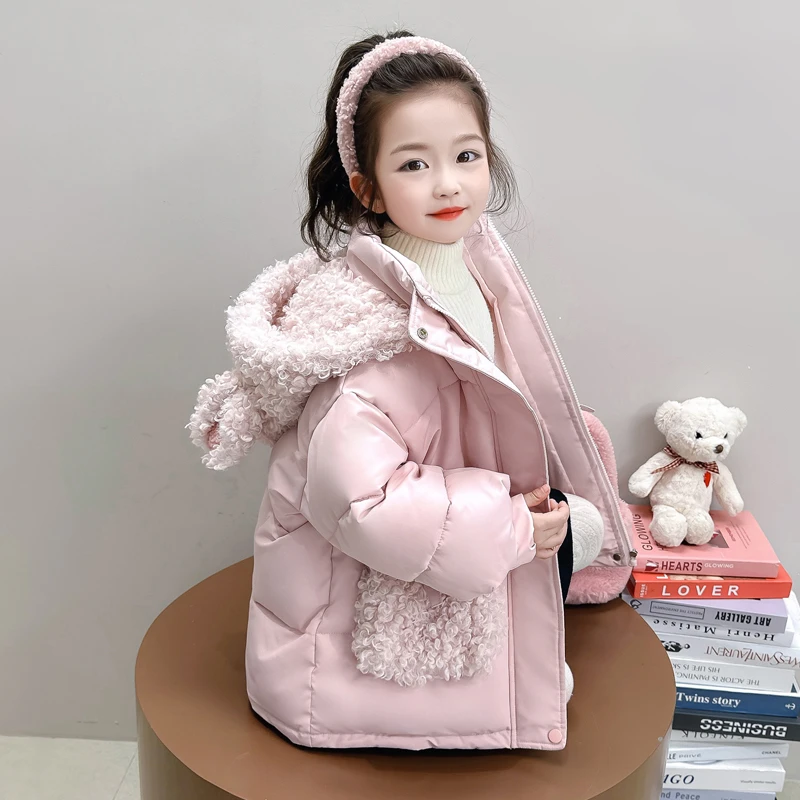 女童棉服2025新款冬季加厚蝴蝶结连帽外套棉袄休闲时髦网红炸街潮