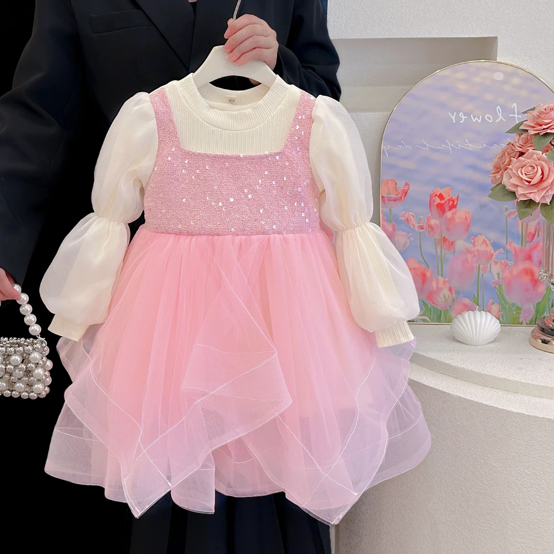 女童公主儿童新款礼服洋气长袖连衣裙蓬蓬纱2025新款秋冬季时髦潮