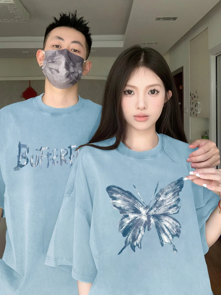 disoo情侣装夏装短袖2024新款夏季特别不一样的高级感小众T恤套装