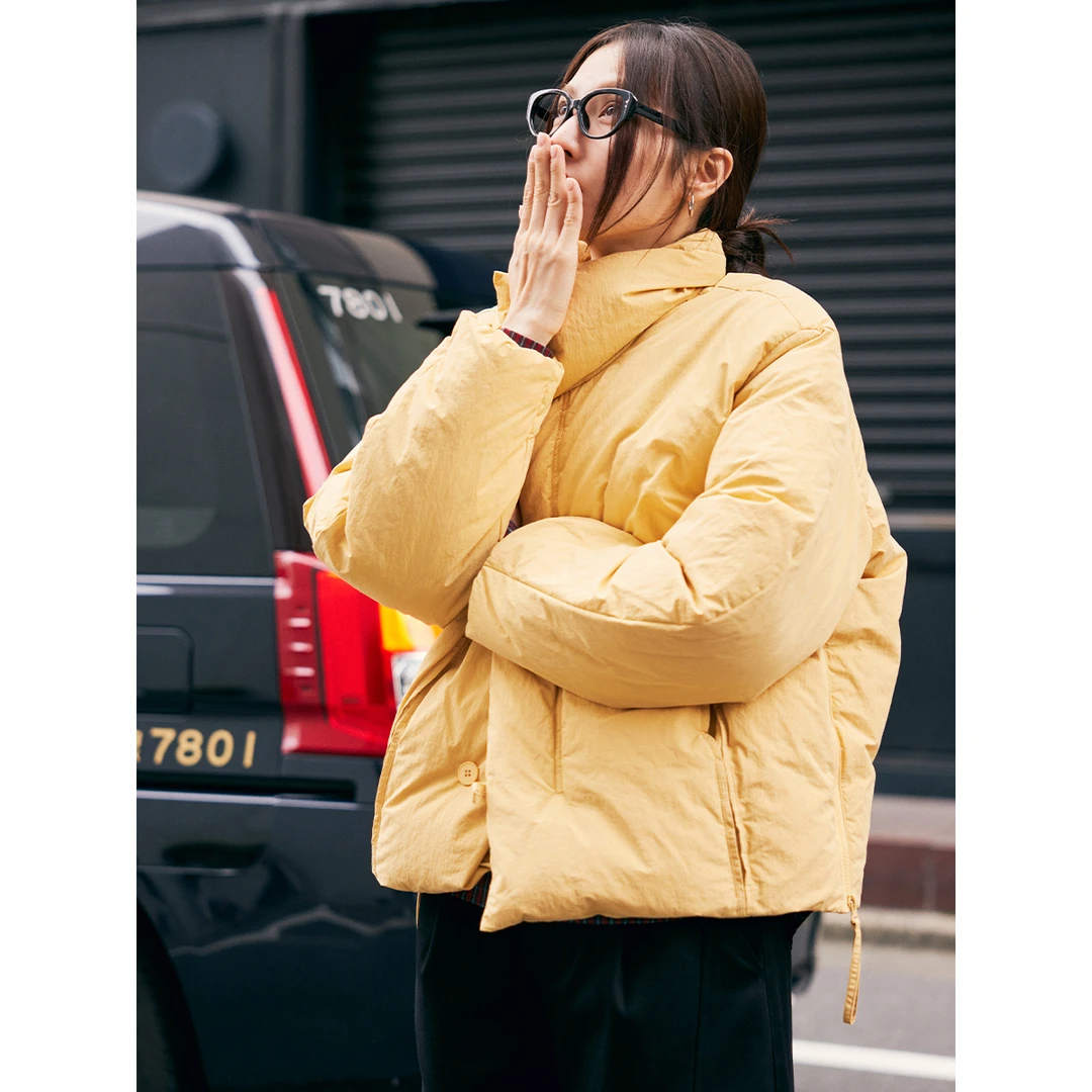 鹿与飞鸟“芒果香芋”双色蓬松开叉羽绒外套6251厶