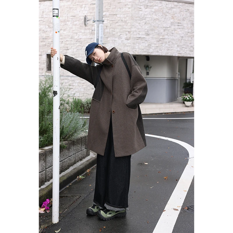 鹿与飞鸟“胡桃市集”冬重磅高品质羊毛呢复古短款大衣5591