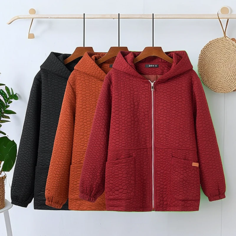 矮个子妈妈衣服秋装加肥大码女妈妈奶奶外套连帽拉链夹克开衫上衣