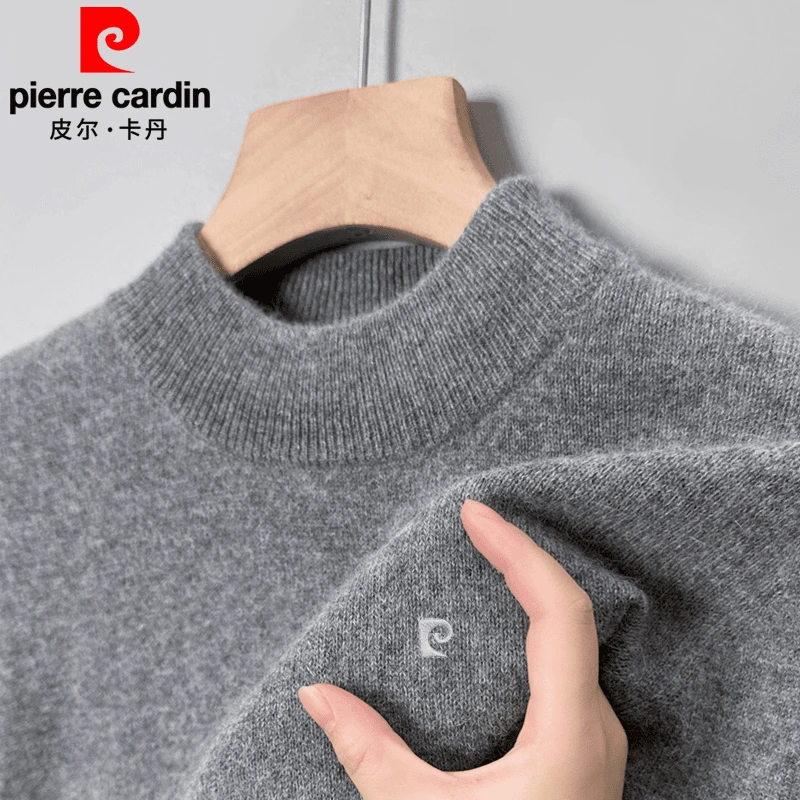 皮尔卡丹秋冬季男士套头毛衣2024新款保暖加厚针织打底衫长袖T恤