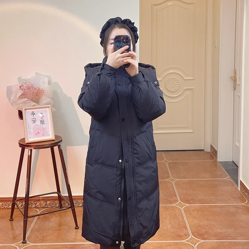 方糖小个子新国标90白鸭绒羽绒服中长款拆卸帽子冬季加厚保暖外套