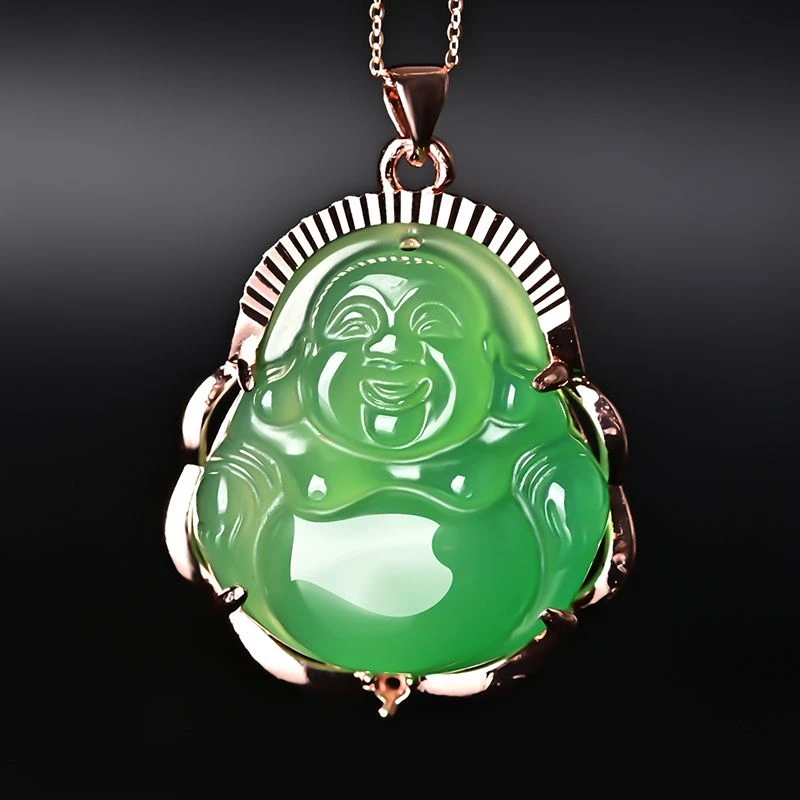 天然玉髓925银镶嵌弥勒佛女款挂件附带证书支持全国复检时尚大气