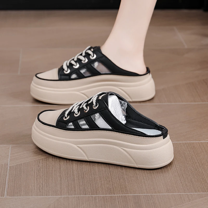 小白女鞋2024年新款夏季厚底外穿无后跟懒人凉拖包头半拖鞋 笑1