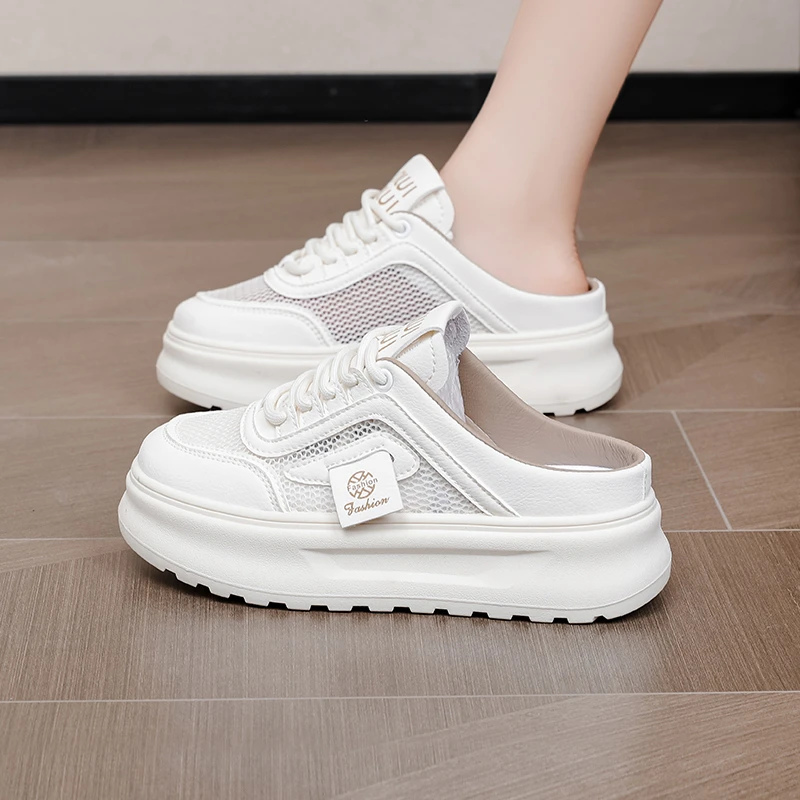 爆款网鞋女透气网面包头拖鞋女2024夏季新款百搭休闲小白鞋 WZ1