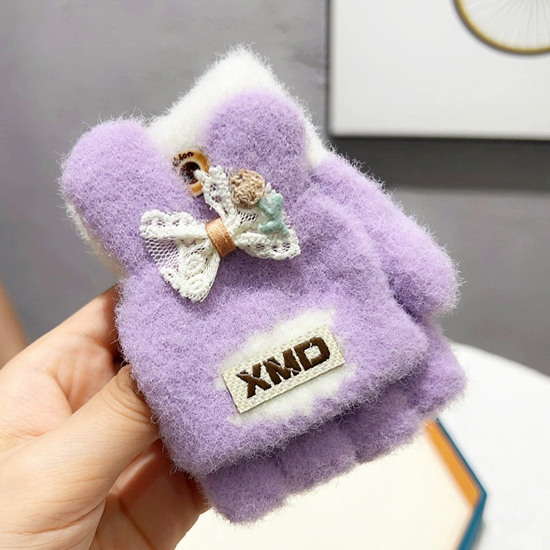 宝宝手套冬天儿童保暖秋冬翻盖小手套男女童冬季半指露指