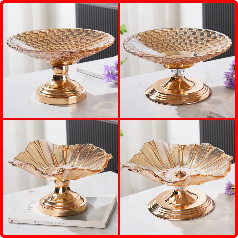 欧式水晶玻璃果盘轻奢家用大号水果盘客厅茶几创意高脚零食糖果盘