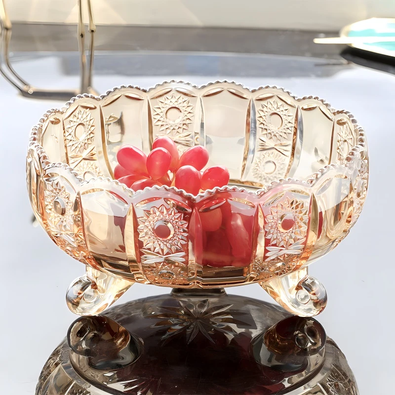 创意现代水晶玻璃水果盘家用客厅茶几果盘北欧风透明欧式大号果盆