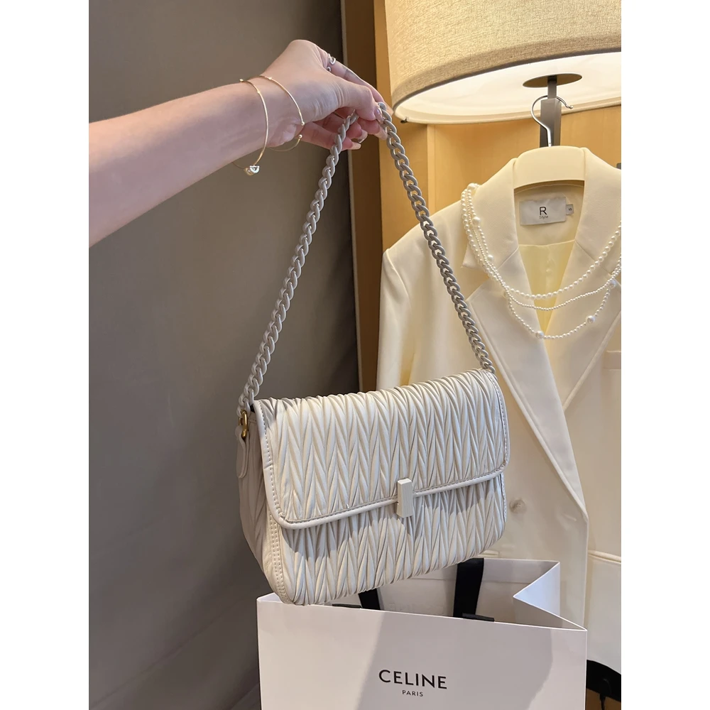 DUDK褶皱链条小方包女2024新款时尚优雅腋下包手提包单肩斜挎包