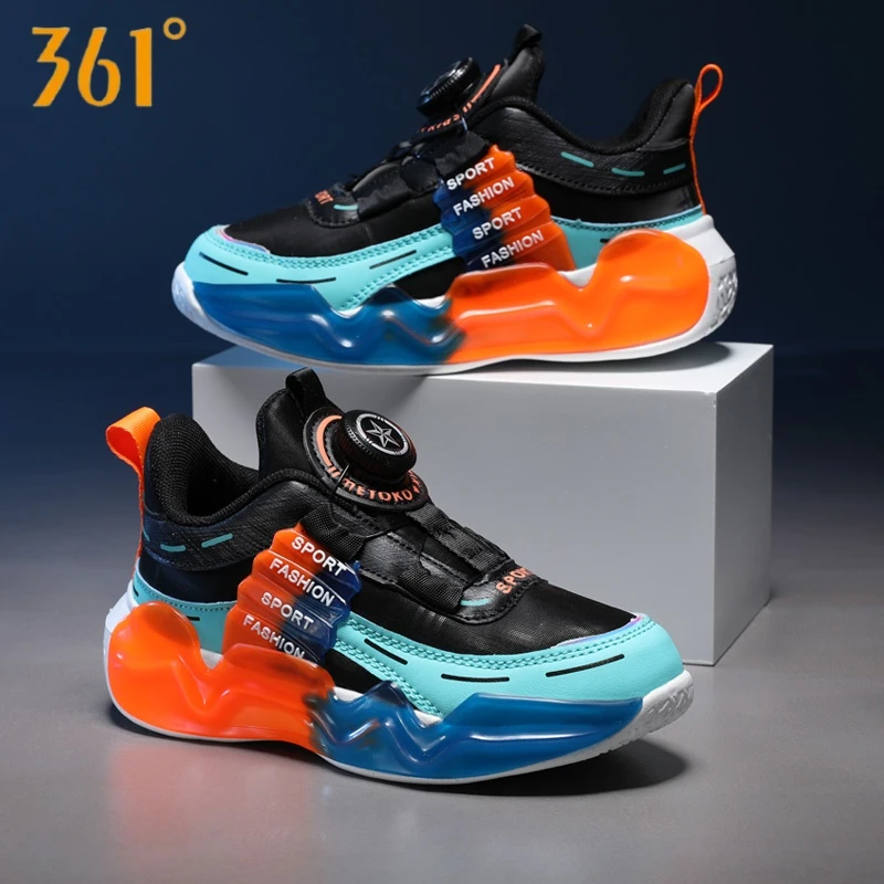 361°断码男童鞋子秋季儿童运动鞋中大童男孩防水皮面旋转纽扣跑步