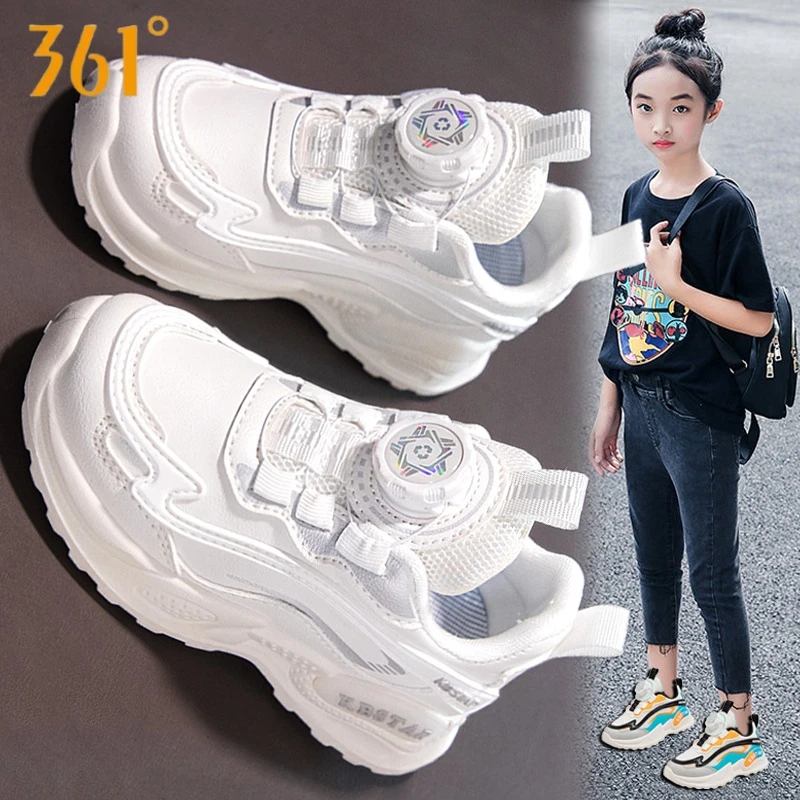 361°女童鞋秋冬2023新款儿童小白鞋白色运动鞋女孩老爹鞋子加绒二
