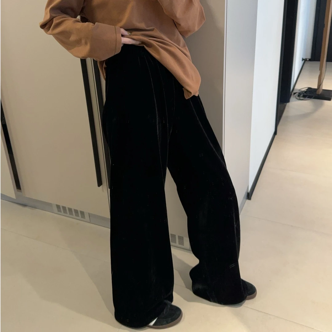 ［IAMMEIYA］-大骨架穿搭 蜜浆 直筒丝绒裤9331