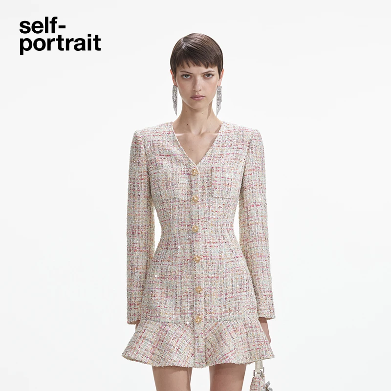 【奥莱】self-portrait 秋冬时尚混色小香风粗花呢气质连衣裙