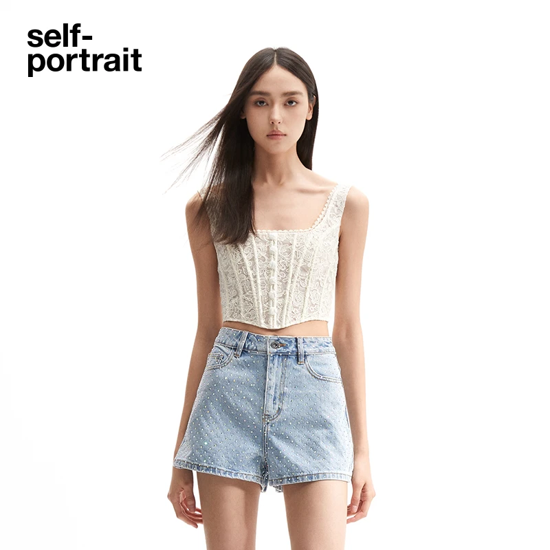 【赵奕欢同款】self-portrait 春夏新款气质象牙白蕾丝鱼骨胸衣背心