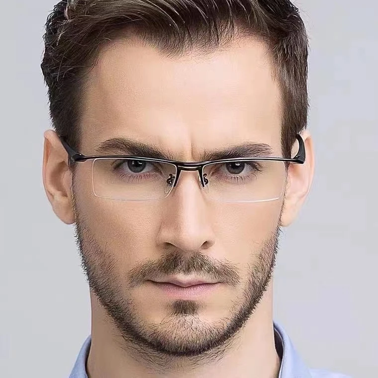 超轻纯钛眉线框半框变色眼镜防蓝光辐射防雾近视平光钛合金太阳镜