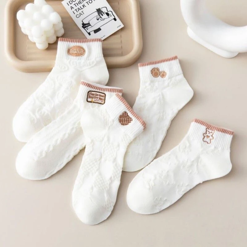 10双装提花短袜女夏薄款短筒袜白色低帮浅口百搭
