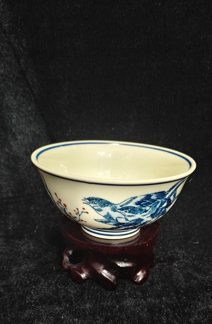 景德镇高温瓷,黄稀土喜上眉梢饭碗容量350cm口径13cm 高度6cm