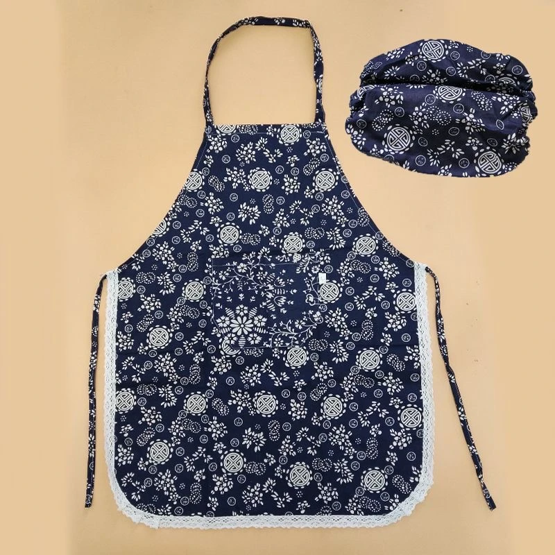 乌镇特产青花瓷老粗布围裙挂脖厨房袖套做饭家用农家舞蹈漂亮
