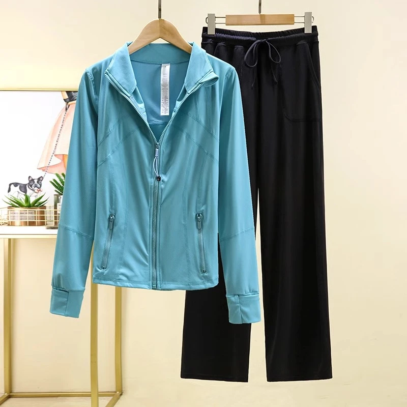 经典款瑜伽服套装女户外运动跑步速干健身外套宽松阔腿裤骑行服