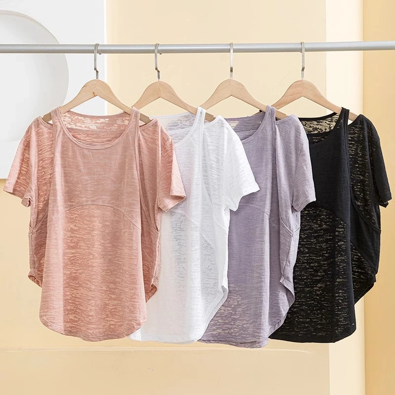 轻薄瑜伽服运动罩衫女宽松显瘦专业短袖健身速干t恤跑步透气上衣