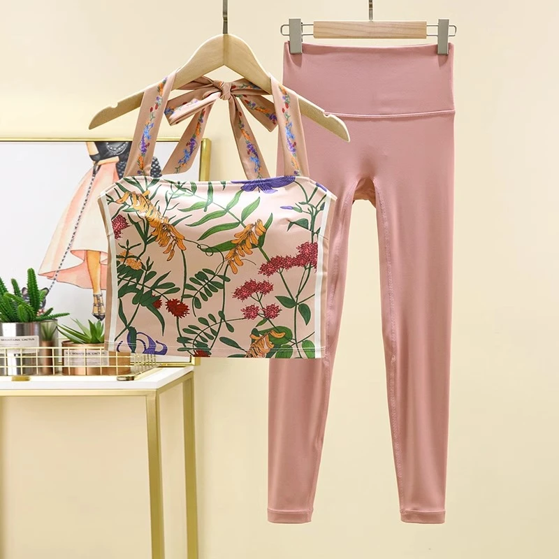 高端挂脖瑜伽服套装女弹力紧身高腰性感跑步时尚气质运动健身衣服