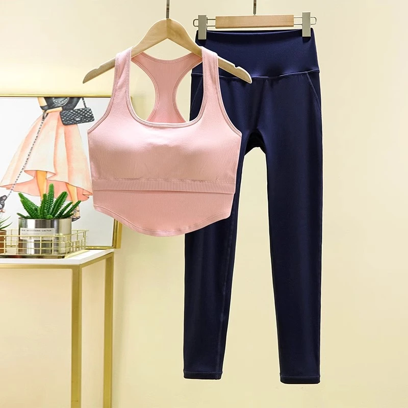 绝美瑜伽服女套装夏遮肉带胸垫吊带背心专业普拉提瑜伽运动套装