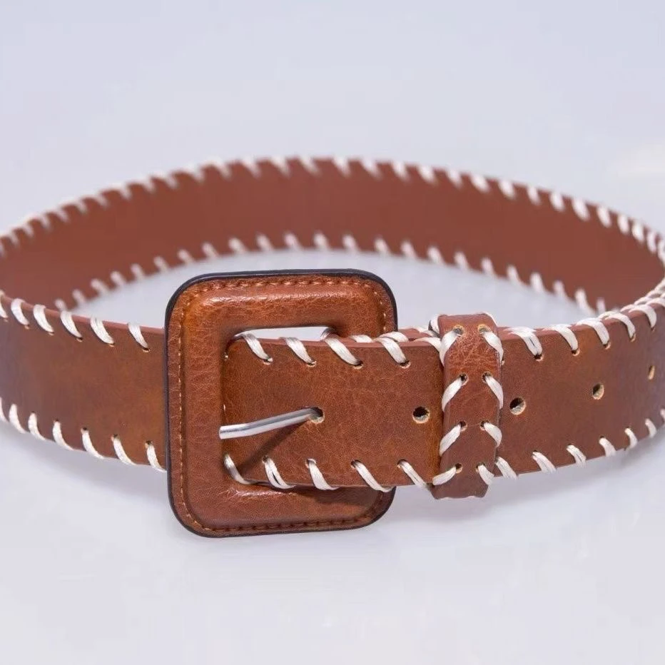 新款复古风百搭装饰腰带法式时尚棕色编织腰封女士皮带