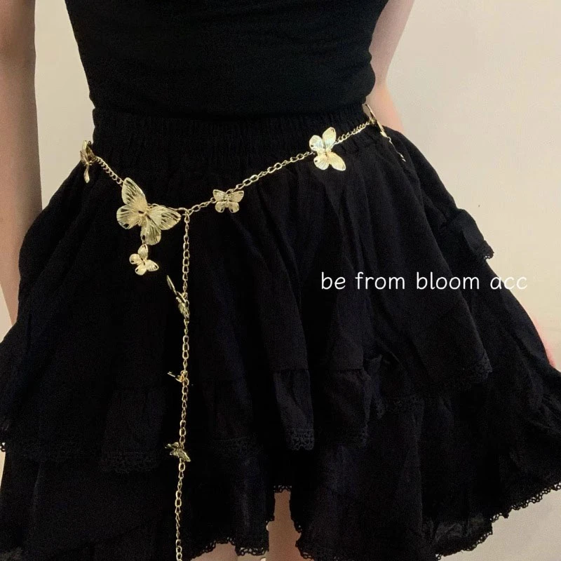 金色大小蝴蝶腰链浪漫春日配饰多层叠戴项链配裙子仙气腰带腰封
