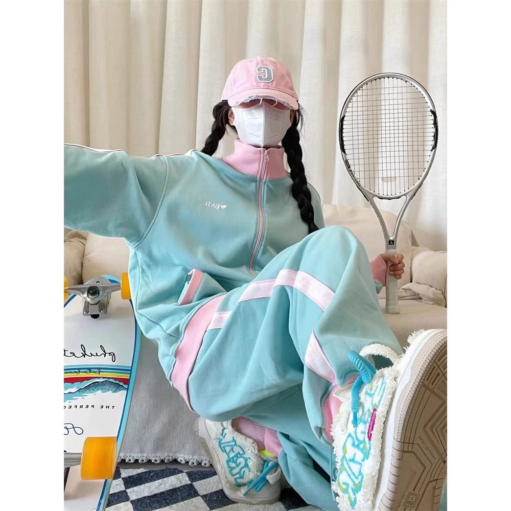 多巴胺时尚新款休闲运动服套装女春秋季卫衣宽松韩版学生两件套潮