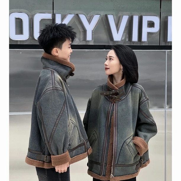立领加厚羊羔毛外套皮毛一体百搭男女