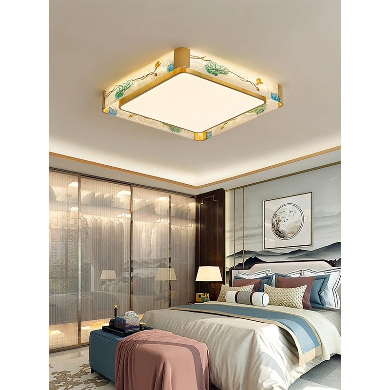 卧室灯新中式珐琅彩全铜客厅吸顶灯轻奢大气创意荷花中国风房间灯