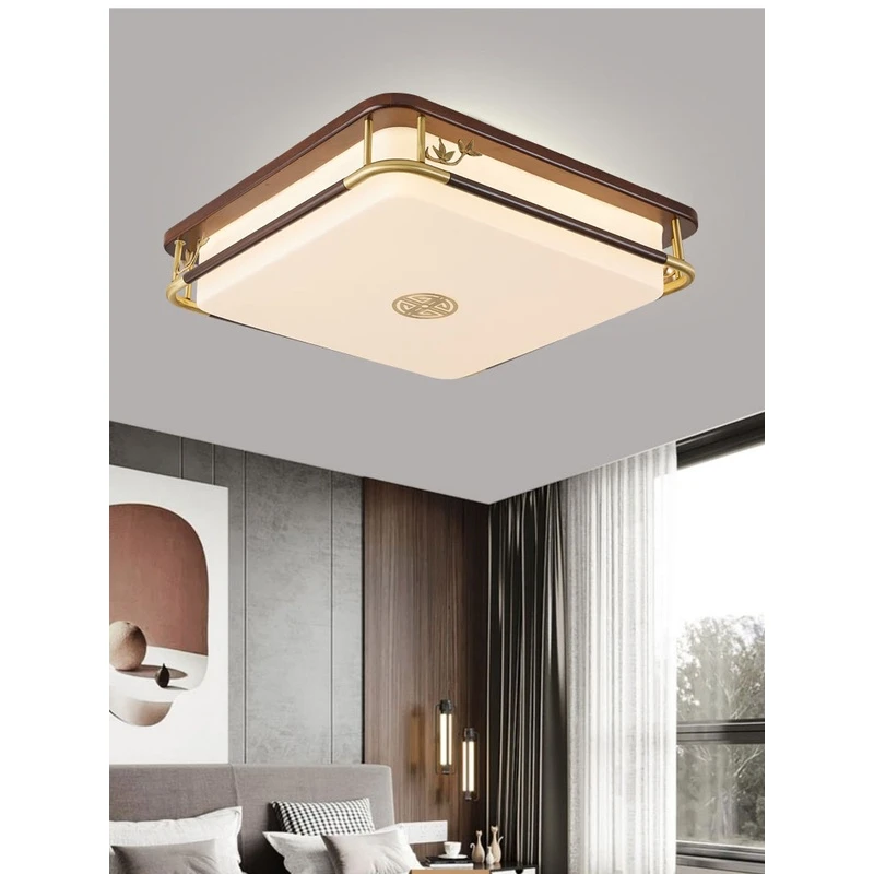 乌檀木新中式吸顶灯客厅灯中国风led圆形卧室灯实木广东中山灯具