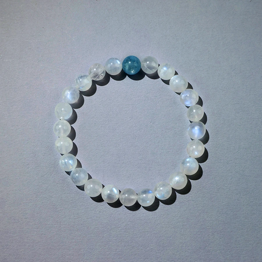 蓝月光石手链海蓝宝奶油体简约百搭小众素圈手串