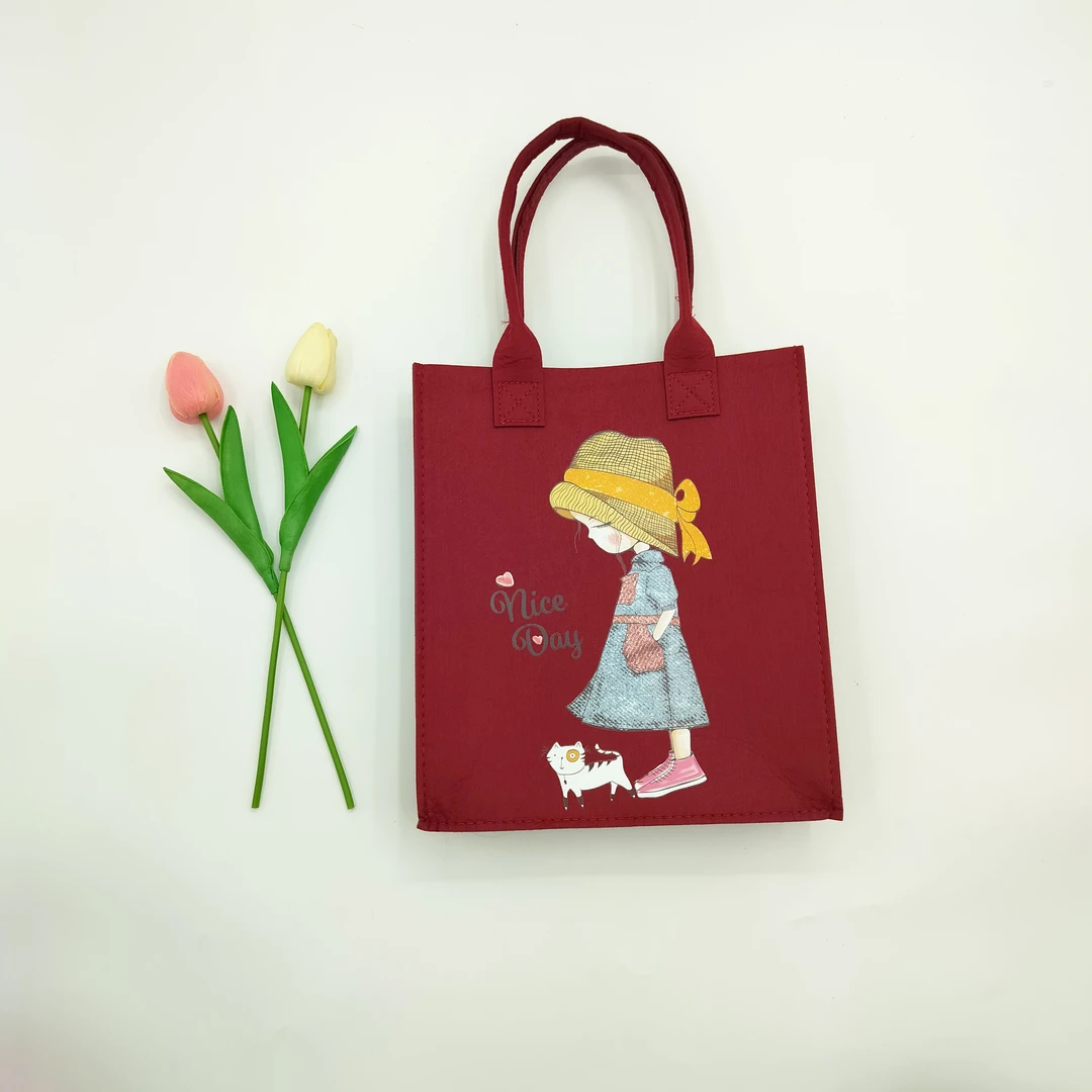 潮流百搭时尚印花手拎包简约收纳毛毡包学生通勤简约风休闲肩包