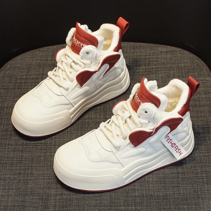 外贸尾货工厂特价真皮加绒高帮小白鞋女秋冬保暖雪地靴休闲单鞋潮