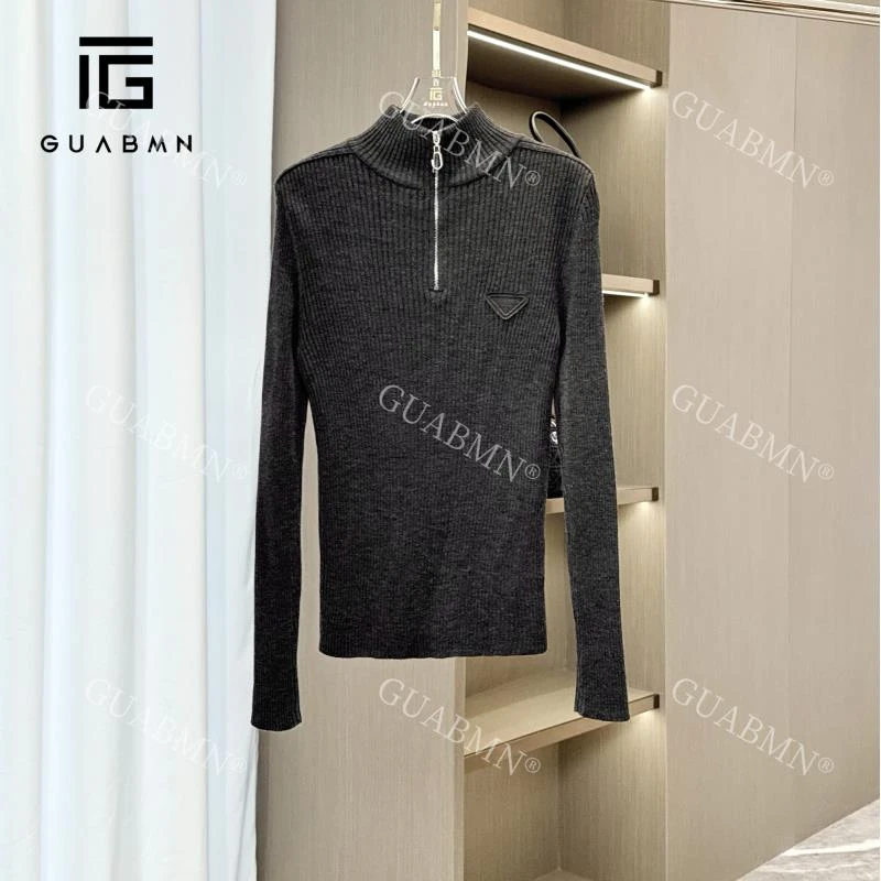 GUABMN2024秋季新款高级半拉链针织上衣简约修身针织衫3750