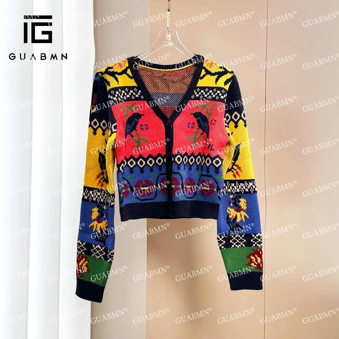 GUABMN2025夏季新款嵌花针织衫开衫女3538