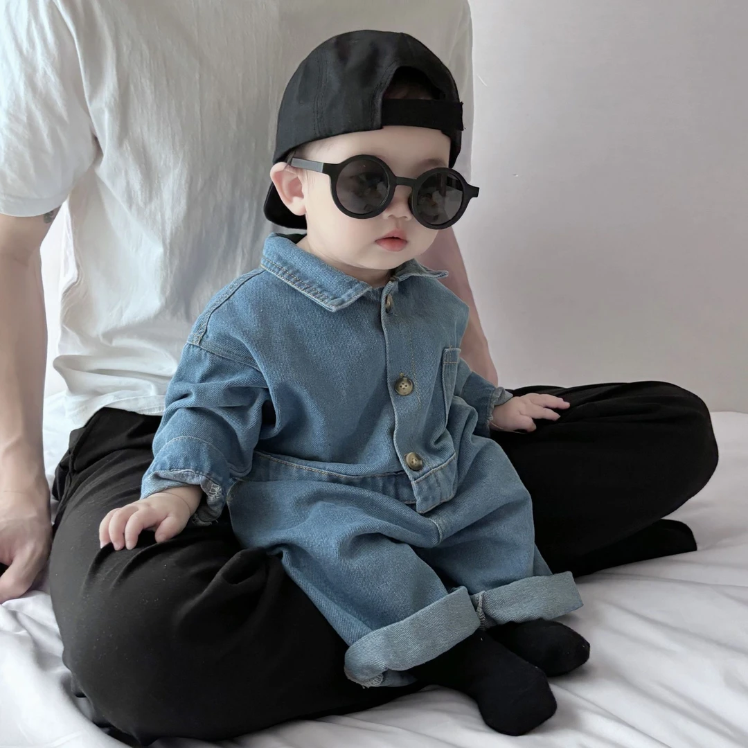 婴儿儿童春秋季童装牛仔连体衣春装洋气韩版婴幼儿宝宝外出爬服
