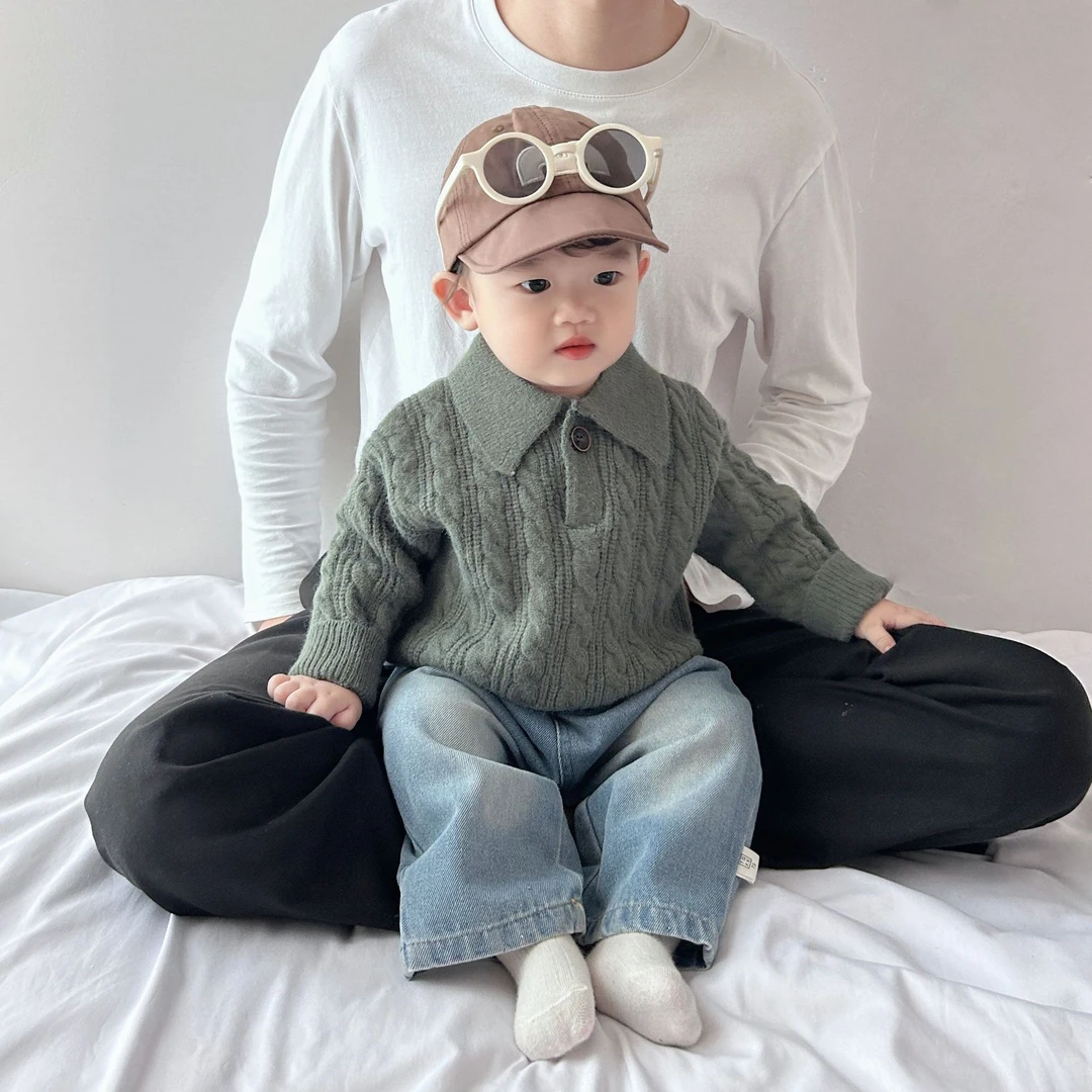 儿童针织衫婴儿新款POLO翻领麻花上衣男女宝宝保暖毛衣洋气外出服