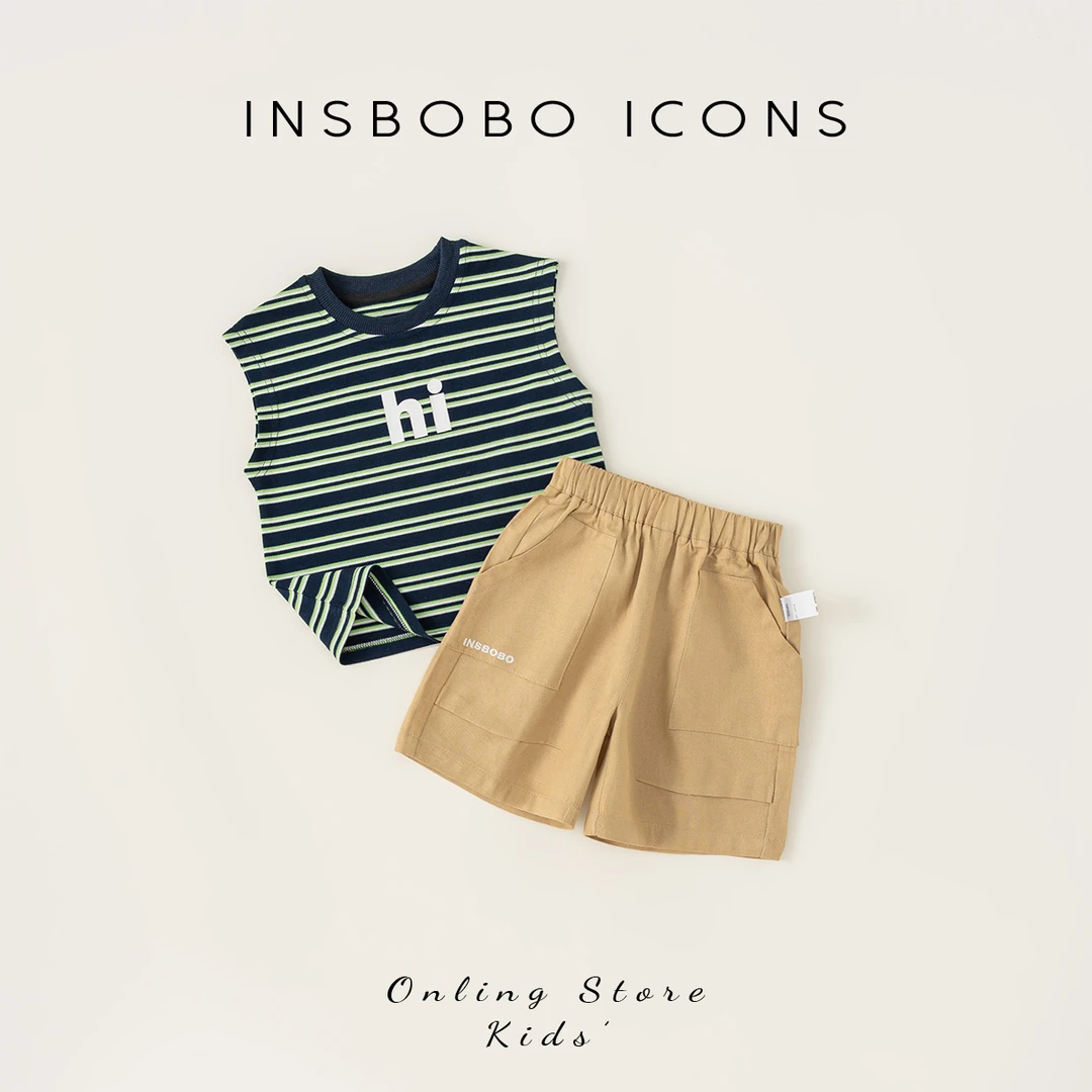 XT84171【夏】儿童套装（条纹印花背心+刺绣短裤两件套）