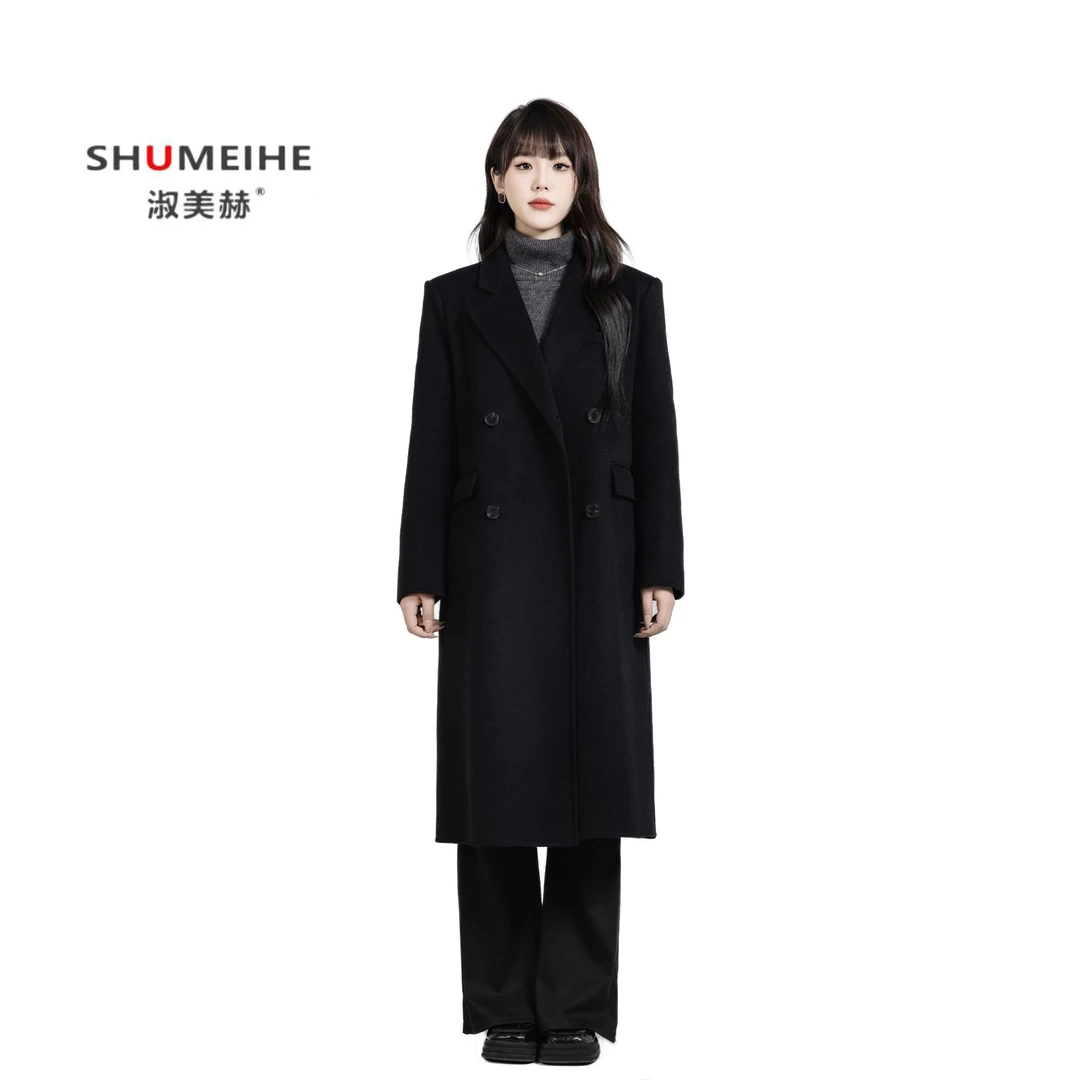 淑美赫双面羊毛大衣女新款中长款高端秋冬季毛呢外套S25Y8380