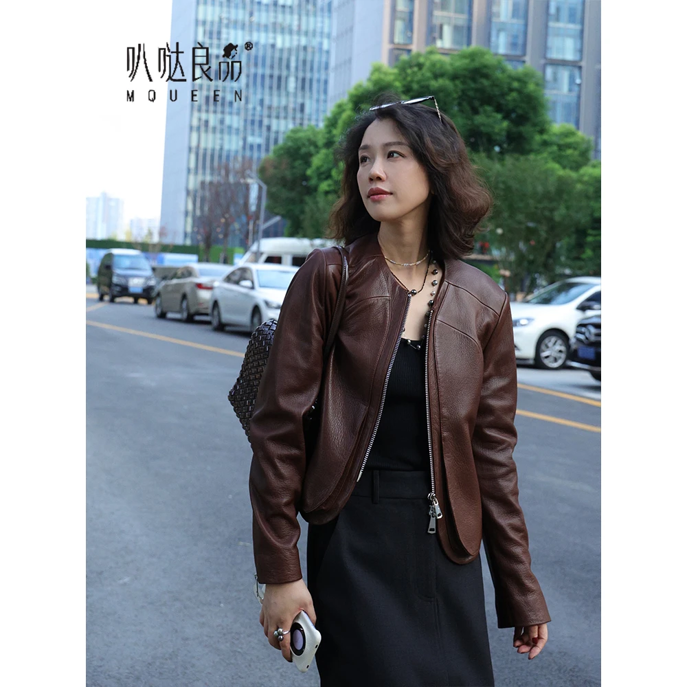 【叭哒不惑】聚光灯 山羊皮气质时尚短款轻奢秋季机车服皮外套