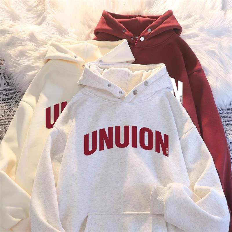 FAVMARTHA连帽卫衣女秋冬爆款情侣装oversize宽松冬季加绒加厚外