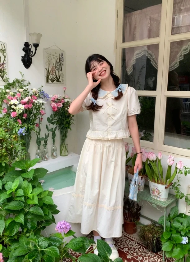 破产姐妹花「午后花园」甜美可爱套装半身裙