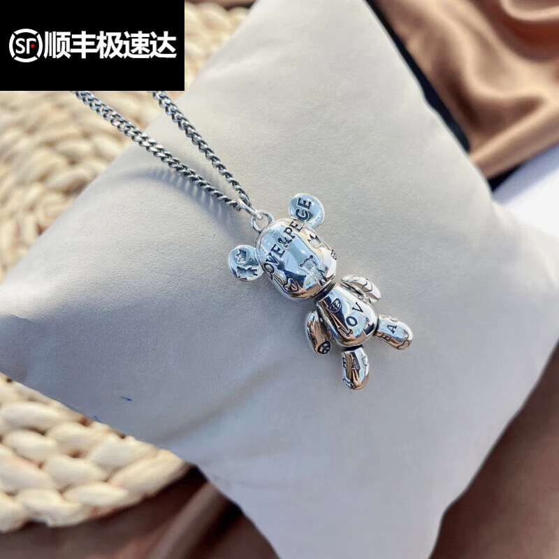坠链均925银 老凤凰925银重工复古暴力熊项链吊坠时尚可爱百搭